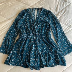 Teal floral romper